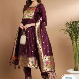 PPTOSS Floral Woven Design Kurta With Trousers & Dupatta-image-13