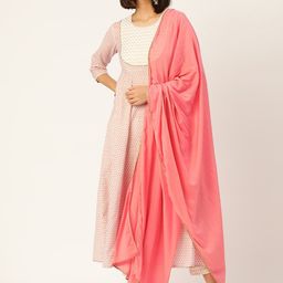 HERE&NOW Women Cream-Coloured Pleated Kurti with Trousers & With Dupatta-image-27