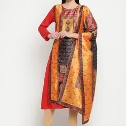 Be Indi Women Round Neck Ethnic Motifs Straight Side Slits Festive Kurta-picture-24