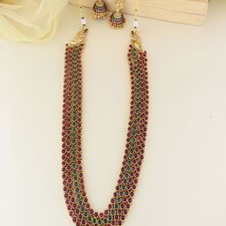 I Jewels Gold-Plated Layered Kundan Necklace With Earrings-image-4