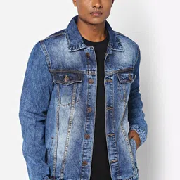 High Star Washed Spread Collar Long Sleeves Denim Jacket-picture-17