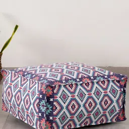 HANDICRAFT PALACE Purple & White Geometric Printed Cotton Square Ottoman-8