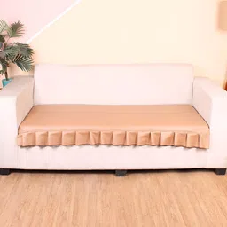STITCHNEST Brown 1 Seater Frill Sofa Cover-image-48