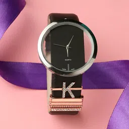 HAUTE SAUCE by  Campus Sutra Women Round Analog & K Initial Watch Charm Gift Set-image-62