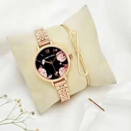 JOKER & WITCH Women Rose Gold-Toned & Pink Watch Gift Set JWLT456-image-77