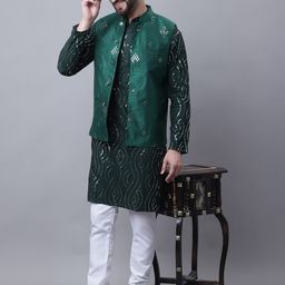 SOJANYA Sequinned Embroidered Regular Pure Cotton Kurta With Churidar-6