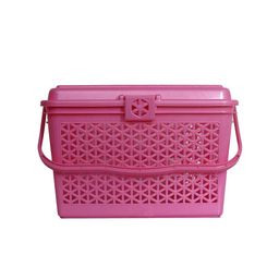 Kuber Industries Pink Textured Storage Basket With Handles-19