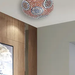 Devansh Blue & Red Textured Mosaic Glass Flush Mounted Lamp With Iron Base-12