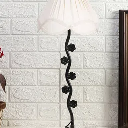 Devansh Off White & Black Textured Cotton Zig Zag Table Lamp With Iron Base-53