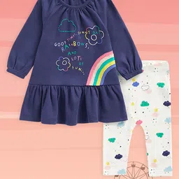 mothercare Infant Girls Navy Blue & White Pure Cotton Dress With Leggings Set-56