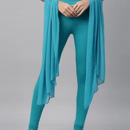 TWIN BIRDS Women Turquise Blue Solid Churidar-Length Leggings With Matching Shawl-image-57