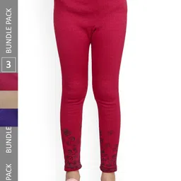 IndiWeaves Girls Pack Of 3 Bottom Printed Woolen Ankle Length Leggings-picture-2