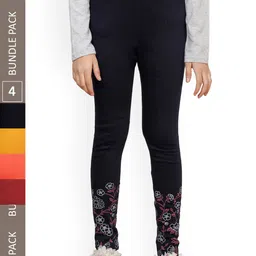 IndiWeaves Girls Pack Of 4 Bottom-Printed Wool Ankle Length Leggings-picture-0