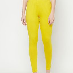 Purple State Women Yellow Solid Cotton Ankle-Length Leggings-24