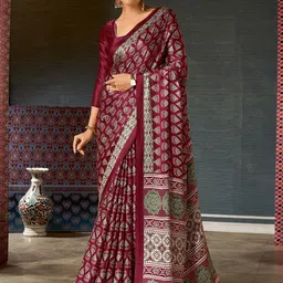 Anouk Ajrak Block Pure Crepe Block Print Saree-5