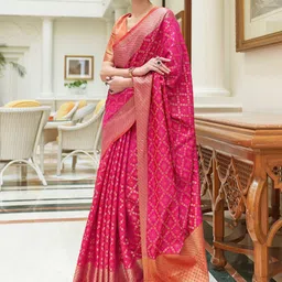 Anouk Pink Ethnic Motifs Woven Design Zari Patola Saree-picture-10