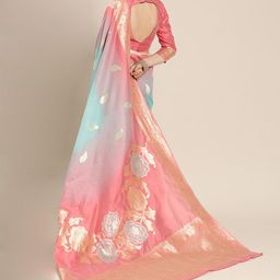 Anouk Pink & Blue Ethnic Motifs Woven Design Zari Banarasi Saree-image-94