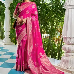 Anouk Ethnic Motifs Zari Silk Blend Banarasi Saree-image-38