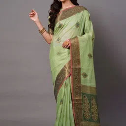 Saree mall Green & Gold-Toned Woven Design Silk Blend Banarasi Sarees-picture-47