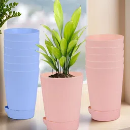 Kuber Industries Blue & Peach 12 Pieces Marble Finish Planters With Tray-image-86