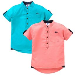 TONYBOY Boys Blue & Peach Premium Pure Cotton Casual Shirt Pack Of 2-image-47