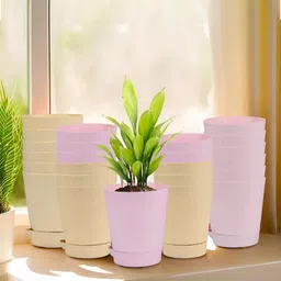 Kuber Industries Beige & Pink 24 Pieces Marble Finish Planters With Tray-picture-8