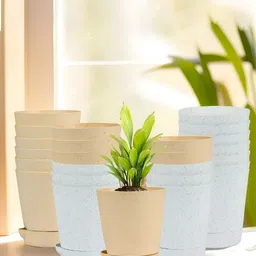 Kuber Industries Marble Titan White & Beige 24 Pieces Planters With Tray-picture-6