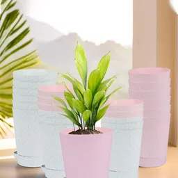 Kuber Industries Marble Titan White & Pink 24 Pieces Planters With Tray-49