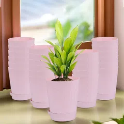 Kuber Industries Pink 24 Pieces Marble Finish Planters With Tray-17