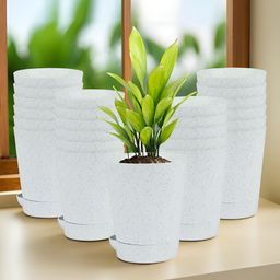 Kuber Industries Marble Titan White 24 Pieces Printed Planters With Tray-image-40