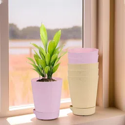 Kuber Industries Marble Titan Beige & Pink 6 Pieces Planters With Tray-image-82