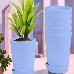 Kuber Industries Blue 6 Pieces  Marble Finish Planters With Tray-47