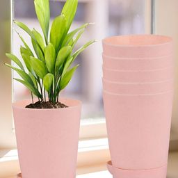Kuber Industries Peach 6 Pieces Marble Finish Planters With Tray-44