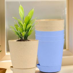 Kuber Industries Marble Titan Blue & Beige 6 Pieces Planters With Tray-21