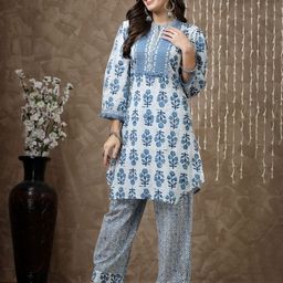 Nayam By Lakshita Women Blue Floral Printed Regular Kurta with Palazzos-45