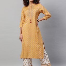 STREET 9 Women Yellow Ethnic Motifs Printed Regular Kurta with Palazzos-10