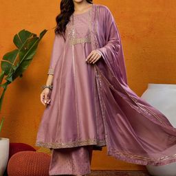 KALINI Floral Embroidered Regular Sequinned Kurta with Palazzos & With Dupatta-1