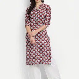 githaan Women Red Ethnic Motifs Printed Pure Cotton Kurta with Palazzos-picture-25