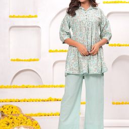 EtnicaWear Printed Pure Cotton Top With Trousers Co-Ords Set-image-95