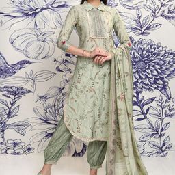Vishudh Green & Red Floral Printed Regular Thread Work Kurta with Trousers & With Dupatta-picture-44