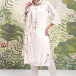 Vishudh Floral Printed Regular Pure Cotton Kurta with Trouser & Dupatta-picture-11