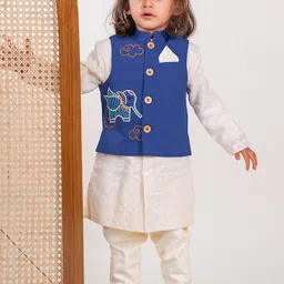 Tiber Taber Boys Ethnic Motifs Embroidered Mandarin Collar Cotton Waistcoat-image-58
