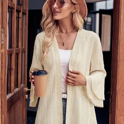 StyleCast Beige-Coloured Self Design Open Front Shrug-12
