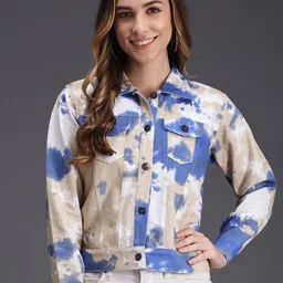 TANDUL Tie & Dyed Spread Collar Lightweight Denim Jacket-12