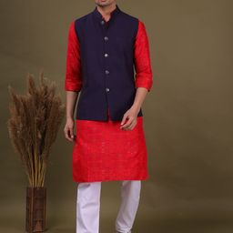 SHIWAM ETHNIX Striped Lightweight Cotton Silk Nehru Jacket-image-9