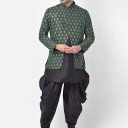 DEYANN Men Green & Black Printed Sherwani Set-picture-17