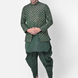 DEYANN Men Green & Gold Printed Achkan Sherwani Set-2