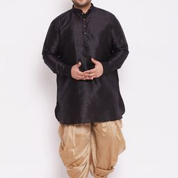 VASTRAMAY Plus Size Men Black & Gold-Toned Kurta with Dhoti Pants-51