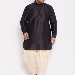 VASTRAMAY Men Black & Cream Kurta with Dhoti Pants-13
