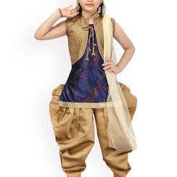 BAESD Girls Ethnic Motifs Printed Regular Pure Silk Kurta with Patiala & With Dupatta-image-95